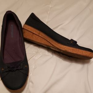 Denim navy blue wedge shoes